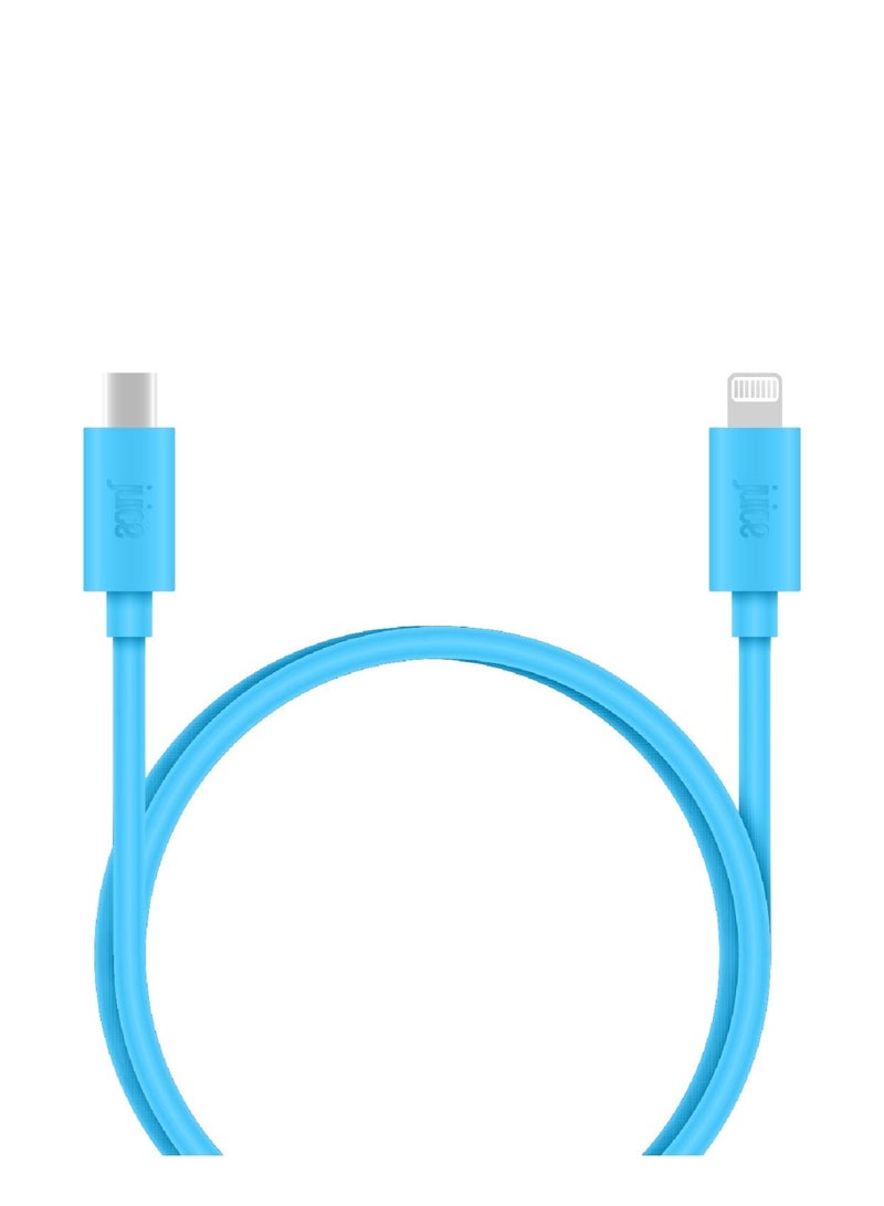 جوس كابل JUICE من النوع C إلى Lightning، كابل شحن ونقل بيانات معزز بمادة TPE قابلة لإعادة التدوير بنسبة 100%، متوافق مع أحدث موديلات سامسونج وهواوي وسوني وآيفون وآيباد برو وآير وميني، طوله 1 متر، لون أزرق مائي - Image 2